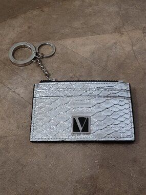 Victoria's Secret Silver Metallic Croc Print Cardholder Keychain